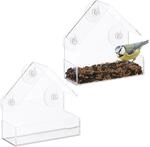Relaxdays Fenster Vogelfutterhaus 2er Set Acryl Transparent mit Saugn&auml;pfen 15 cm x