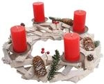 MCW Adventskranz Rund Holz &Oslash; 40cm Wei&szlig;-Grau mit Kerzen Rot