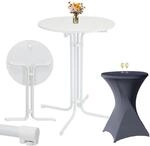 TRUTZHOLM Set Stehtisch Klappbar Durchmesser 80 cm in Wei&szlig; & Husse Anthrazit
