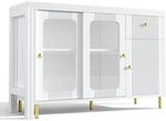 okwish Buffetschrank mit Glast&uuml;ren Klapptisch Esszimmer 116x40x78cm Wei&szlig;