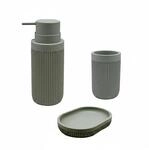 Relaxdays Badaccessoires Set Polyresin Hellgrau 3-teilig 17 cm x 6,5 cm