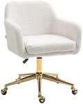 HOMCOM B&uuml;rostuhl Polyester Schaumstoff Cremewei&szlig; 60L x 61B x 79-88H cm