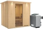 Karibu Sauna Stina, Ofen, integrierte Steuerung, Glast&uuml;r, LED-Dachkranz