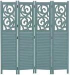 MCW Paravent T568 Ornamente Klappbar Paulownia Holz 170x160cm Gr&uuml;n