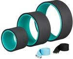 Relaxdays Yogarad 3er Set Kunststoff T&uuml;rkis Schwarz Hellblau Rutschfest 12,5 cm x 33