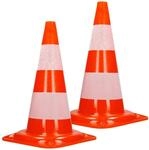 ECD Germany 2Er Verkehrskegel Pylone 47cm Orange-Wei&szlig; 2 Reflektierenden Streifen