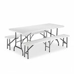 Relaxdays Bierzeltgarnitur Kunststoff Wei&szlig; Klappbar 180 cm x 74,5 cm x 74 cm