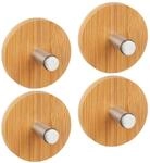 Relaxdays Handtuchhaken Bambus Edelstahl Natur Silber Selbstklebend 4er Set 6 cm x