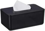 Relaxdays T&uuml;cherbox Kunststoff Schwarz mit Bambusdeckel 10 cm x 23 cm x 13 cm 0,34