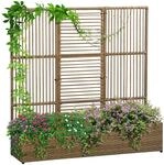 Outsunny Blumenkasten mit Spalier PE-Rattan Stahl 103L x 103B x 29H cm Sand
