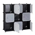 Relaxdays Regalsystem Kunststoff Schwarz mit T&uuml;ren 95,5 cm x 95,5 cm x 32 cm