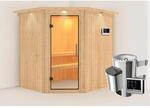 Karibu Sauna Livia mit Ofen externe Stg.Easy LED-Dachkranz Natur