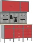 vidaXL Werkbank mit Schubladen 8-Tlg Rot Ingenieure Holz und Stahl 3321447