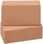 Relaxdays Yogablock 2er Set Kork Natur Rutschfest 12 x 22,5 x 7 cm 0,6 kg