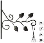 Relaxdays Blumenhaken Eisen Schwarz Bl&auml;tter 30,5 cm x 28 cm x 2 cm 0,5 kg