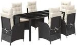 vidaXL 7-Tlg Garten-Essgruppe mit Kissen Schwarz Poly Rattan 3213064