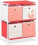 Relaxdays Kinderregal Schwan Vliesstoff Wei&szlig; Rot mit 4 Boxen 62 cm x 53 cm x 30 cm 2