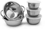 Relaxdays Sch&uuml;ssel Set Edelstahl Stapelbar Mit Deckel 24 cm x 30 cm x 10 cm 0,8 kg