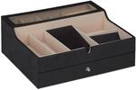 Relaxdays Schmuckk&auml;stchen Lederoptik Schwarz mit Schublade 13 cm x 34 cm x 31 cm 1,7