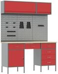 vidaXL Werkbank mit Schubladen 8-Tlg Rot Ingenieure Holz und Stahl 3321459