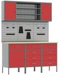 vidaXL Werkbank mit Schubladen 7-Tlg Rot Ingenieure Holz und Stahl 3321449