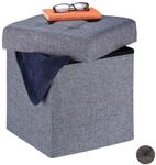 Relaxdays Sitzhocker Stoff Dunkelgrau mit Stauraum Faltbar 41 cm x 38 cm x 38 cm 2,7