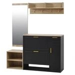 okwish Garderoben Set mit Schuhschrank Sitzbank Spiegel Flur 139x35x166cm Schwarz