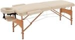 HOMCOM Massagetisch Buchenholz Kunstleder Cremewei&szlig; 185L x 60B x 61-87H cm
