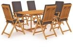 vidaXL 7-tlg Garten-Essgruppe mit Grauen Kissen Massivholz Teak Modell 1