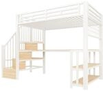 okwish Hochbett 90x200cm mit Schreibtisch USB und Stauraum Wei&szlig; ohne Matratze