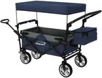 Hauki Bollerwagen XXL Faltbar mit Dach und Tasche Blau-Grau Handwagen Klappbar