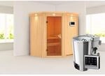 Karibu Sauna Thora mit Bio-Ofen externe Stg.LED-Dachkranz Natur