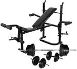 vidaXL Trainingsbank mit Ablage und Langhantel und Kurzhantel Set 60,5 kg 275363