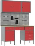 vidaXL Werkbank mit Schubladen 8-Tlg Rot Ingenieure Holz und Stahl 3321465