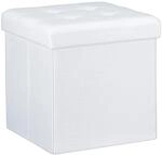 Relaxdays Sitzhocker Leinen Wei&szlig; Faltbar Stauraum 38 cm x 38 cm x 38 cm 2,5 kg