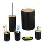 Relaxdays Badezimmer Set Kunststoff Bambus Schwarz 6-teilig