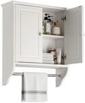 Relaxdays Bad H&auml;ngeschrank MDF Edelstahl Wei&szlig; Mit Handtuchstange 55 cm x 48 cm x 16