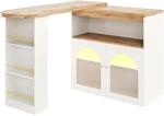 okwish Bartisch mit LED Beleuchtung Ausziehbar Stauraum 138-193x39x105cm Wei&szlig;