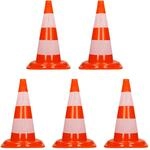 ECD Germany 5Er Verkehrskegel Pylone 47cm Orange-Wei&szlig; 2 Reflektierenden Streifen