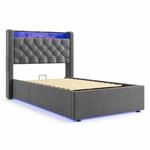 okwish Polsterbett mit LED-Beleuchtung Jugendbett 90x190cm Dunkelgrau