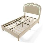 okwish Polsterbett 90&times;200 mit LED-Lichtleiste und Verstellbares Kopfteil...