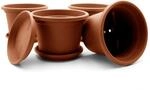 BigDean 4 St&uuml;ck Blumentopf Mit Untersetzer Rund &Oslash; 35 Cm Terracotta Wetterfester