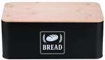 Relaxdays Brotkasten Eisen Schwarz mit Bambusdeckel 13,5 cm x 33 cm x 19 cm 1 kg