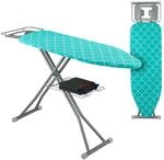 Relaxdays B&uuml;gelbrett Stahl Baumwolle T&uuml;rkis H&ouml;henverstellbar Rutschfest 122 cm x