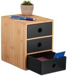Relaxdays Schreibtisch Organizer Bambus Natur Schwarz mit 3 Schubladen 21 cm x 15 cm