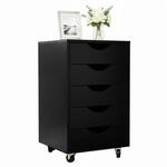 Relaxdays Rollcontainer MDF Schwarz mit 5 Schubladen 66,5 cm x 40 cm x 40 cm 17,1 kg