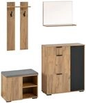 okwish Garderoben Set mit Schuhbank Spiegel 2 Haken Flur 140x139x35cm Natur...
