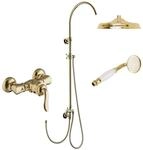 PaulGurkes Gold Aufputz Duschsystem Set Retro Duscharmatur Einhand Mischbatterie
