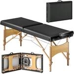 HOMCOM Massageliege Kunstleder Holz 215L x 70B x 61-86H cm Schwarz