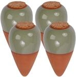 Relaxdays Bew&auml;sserungskegel Keramik Salbei 4er Set mit Korkdeckel 16 cm x 8 cm...